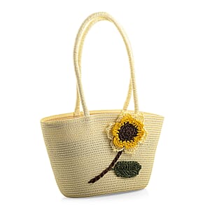 Passage White Paper Straw Flower Tote Bag
