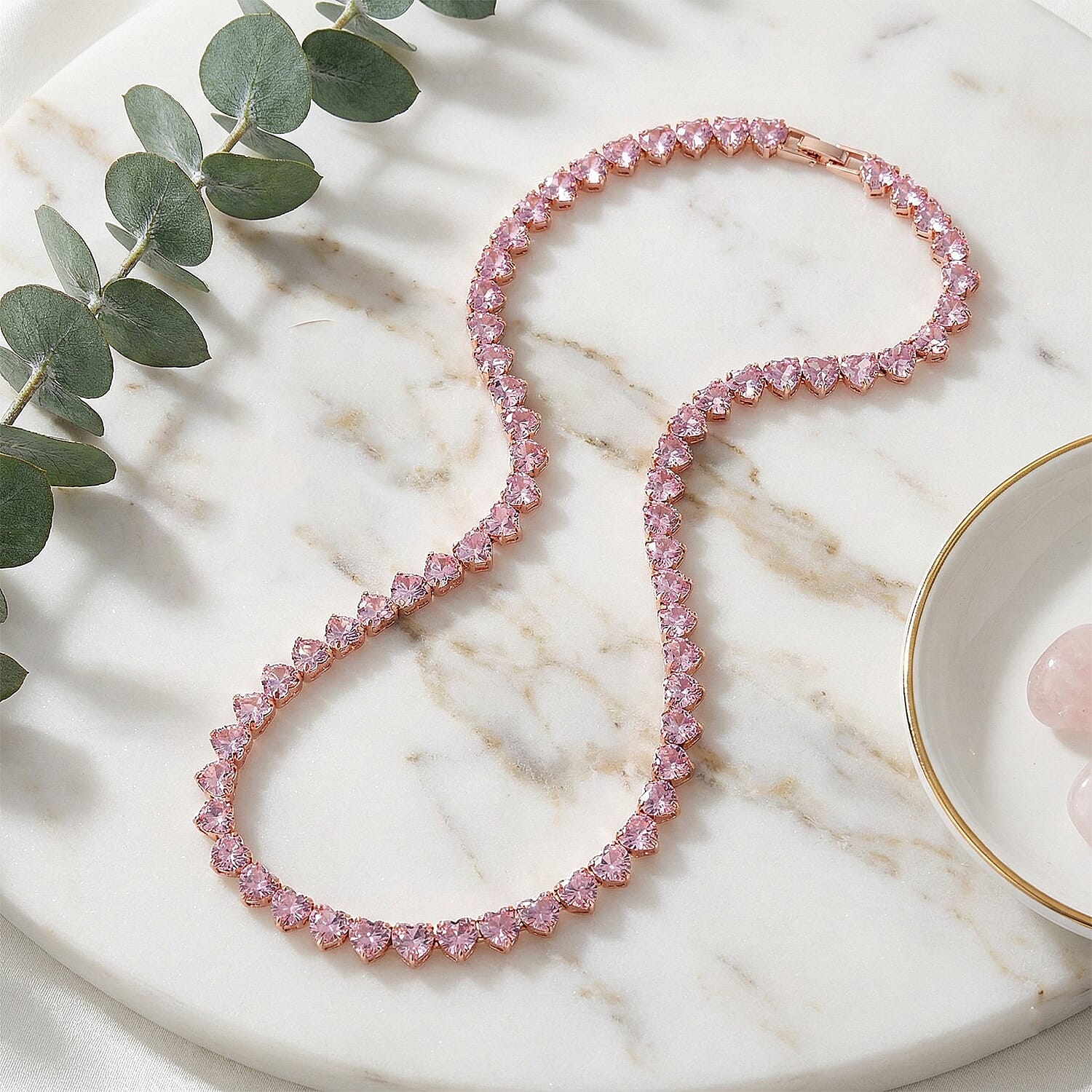 Simulated Pink Diamond Heart Necklace in Rosetone (20.5-22.5 Inches)