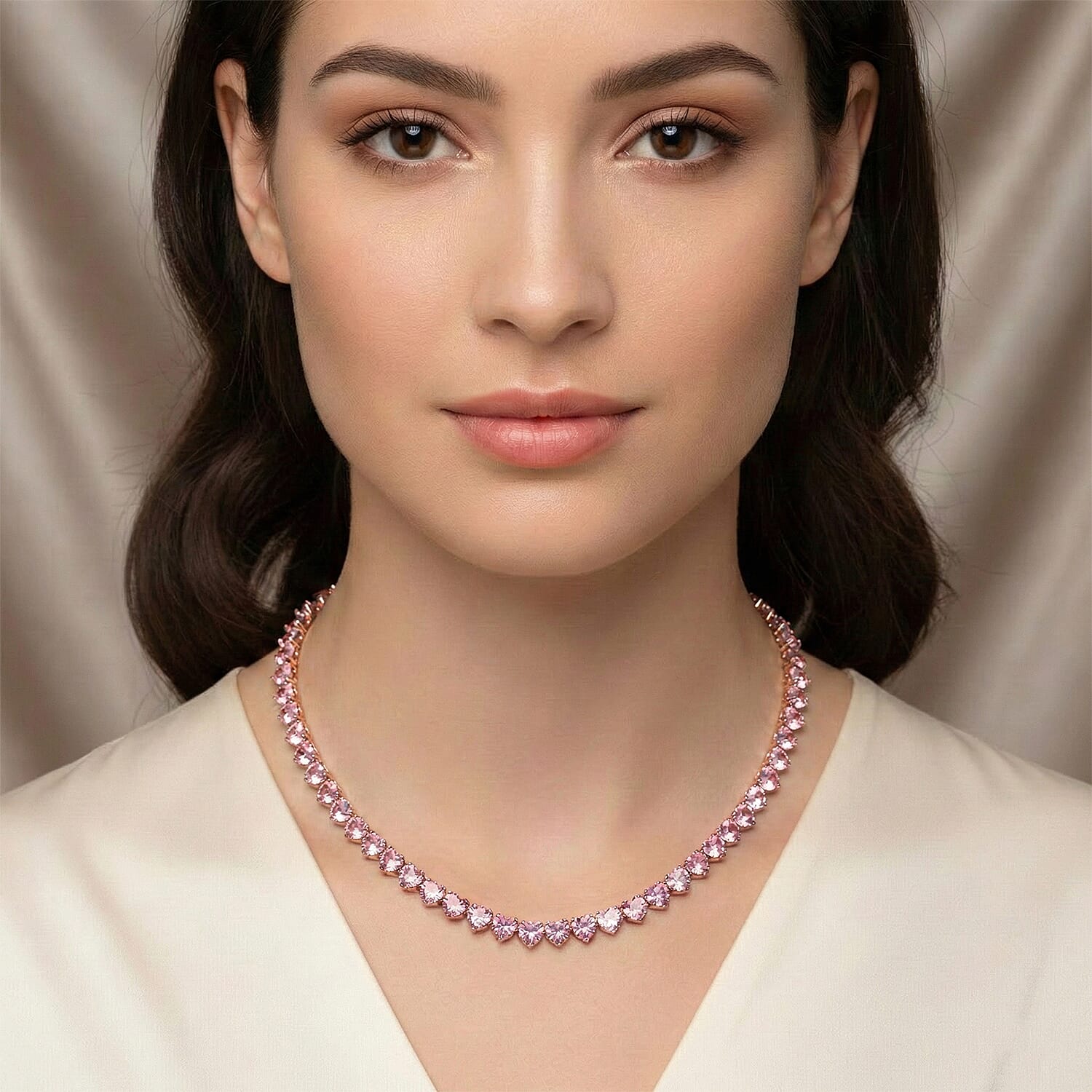 Simulated Pink Diamond Heart Necklace in Rosetone (20.5-22.5 Inches)