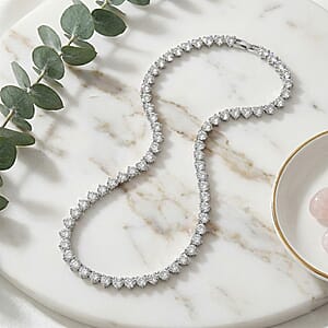 Simulated Diamond Heart Necklace in Silvertone 20.5-22.5 Inches