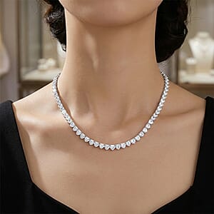 Simulated Diamond Heart Necklace in Silvertone 20.5-22.5 Inches