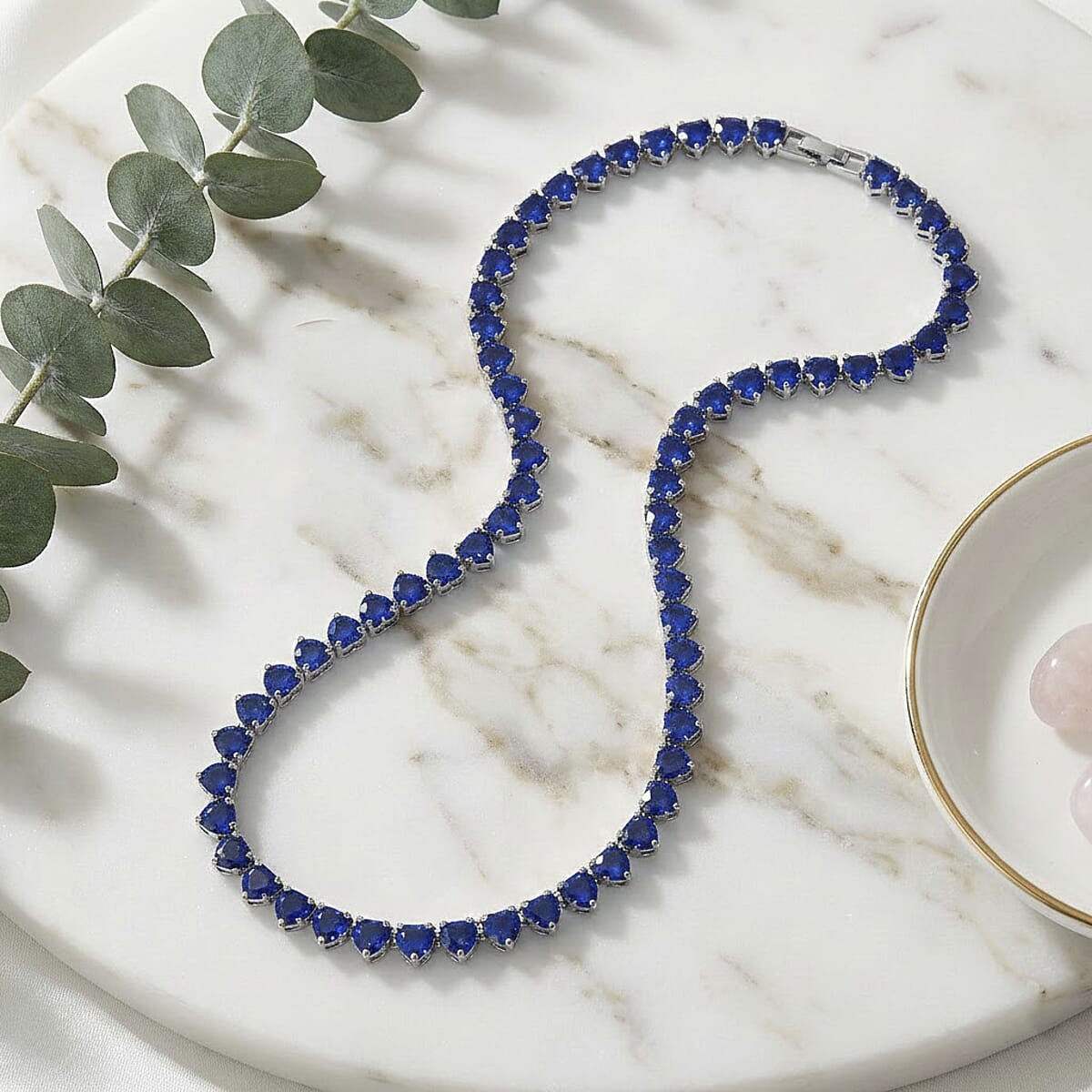 Simulated Blue Diamond Heart Necklace in Silvertone (20.5-22.5 Inches) image number 1