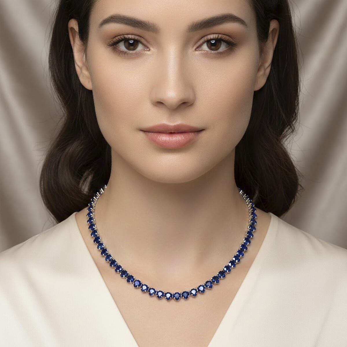 Simulated Blue Diamond Heart Necklace in Silvertone (20.5-22.5 Inches) image number 2