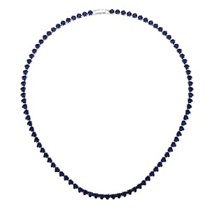 Simulated Blue Diamond Heart Necklace in Silvertone (20.5-22.5 Inches)