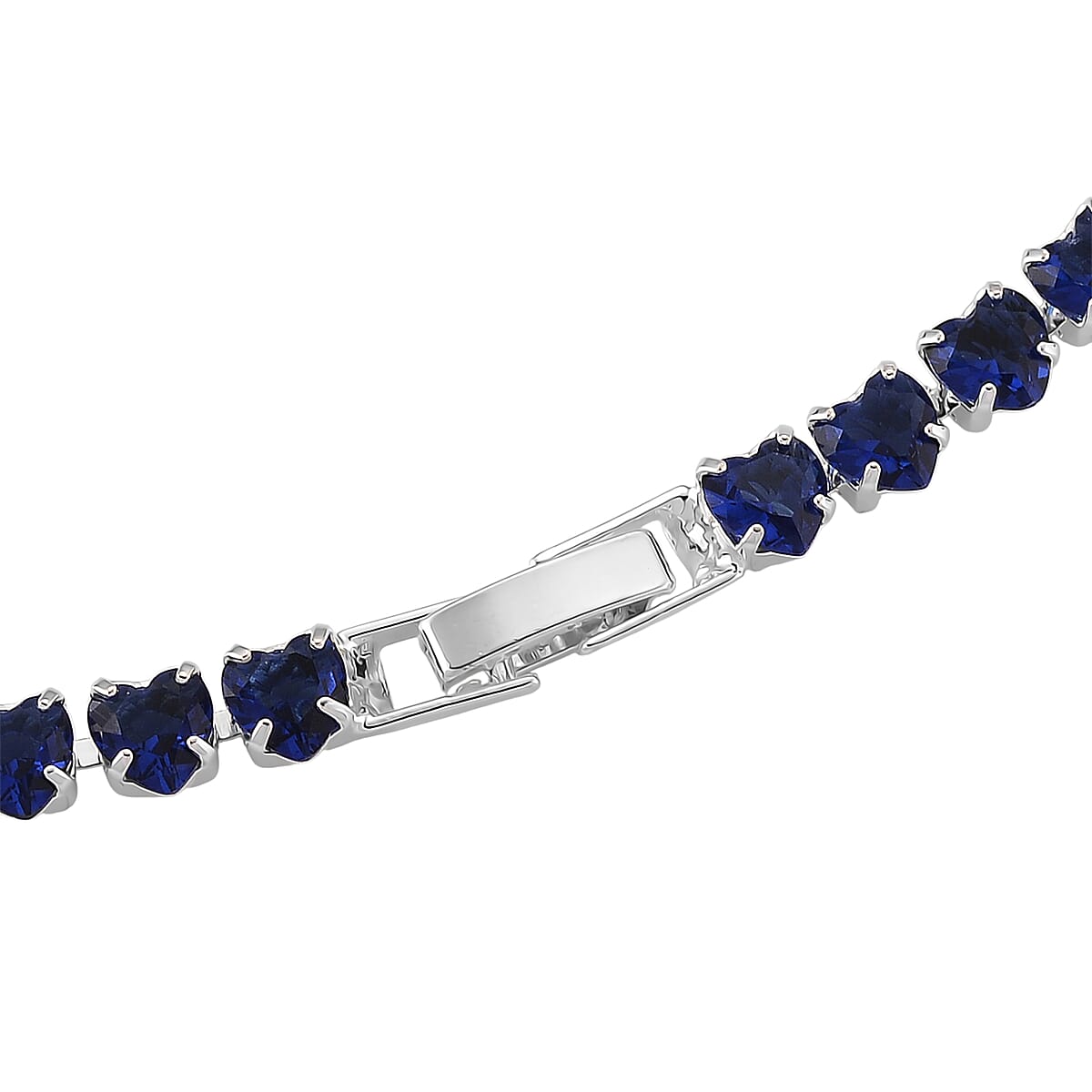 Simulated Blue Diamond Heart Necklace in Silvertone (20.5-22.5 Inches) image number 5