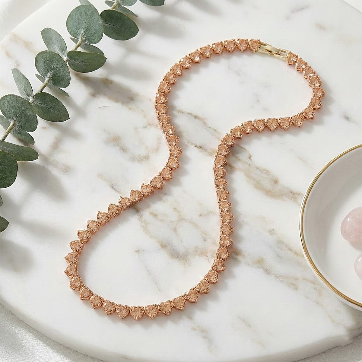 Simulated Champagne Diamond Heart Necklace in Goldtone (20.5-22.5 Inches) image number 1