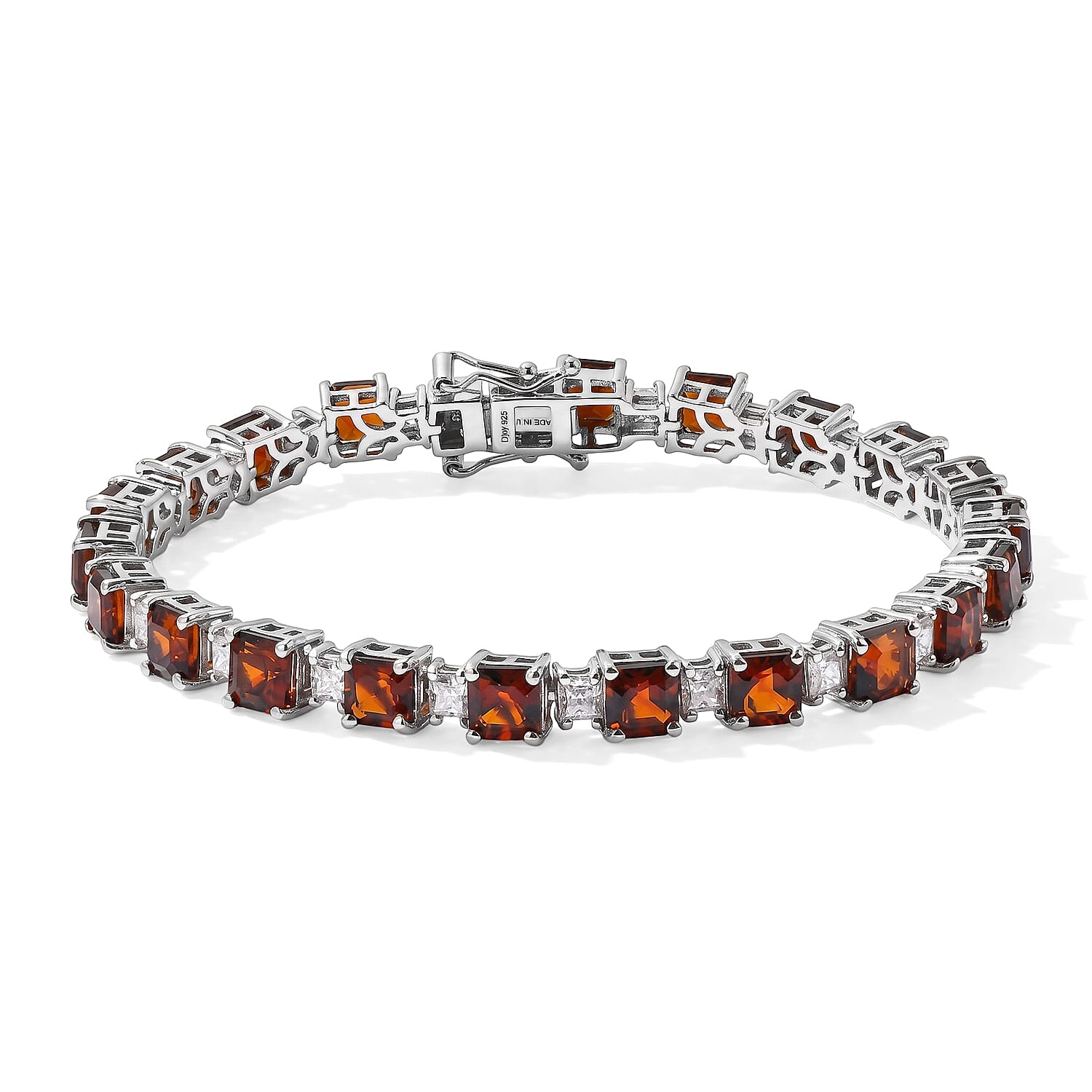 D'Joy Asscher Cut Premium Red Citrine and Moissanite 16.25 ctw Architectural Grid Window Bracelet in Rhodium Over Sterling Silver (7.25 In)
