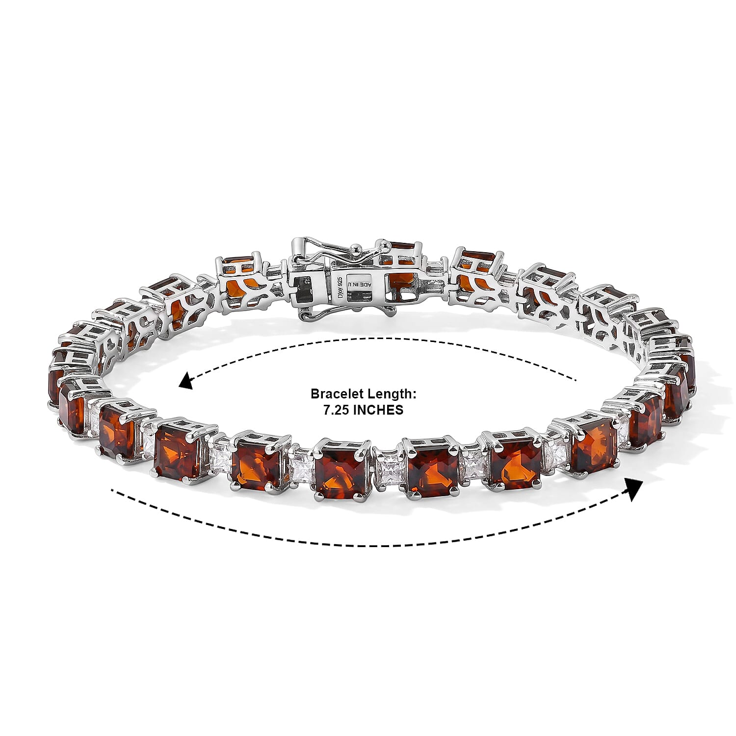 D'Joy Asscher Cut Premium Red Citrine and Moissanite 16.25 ctw Architectural Grid Window Bracelet in Rhodium Over Sterling Silver (7.25 In)