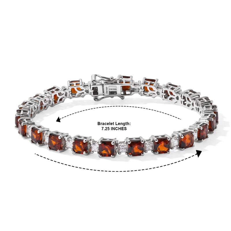 D'Joy Asscher Cut Premium Red Citrine and Moissanite 16.25 ctw Architectural Grid Window Bracelet in Rhodium Over Sterling Silver (7.25 In)