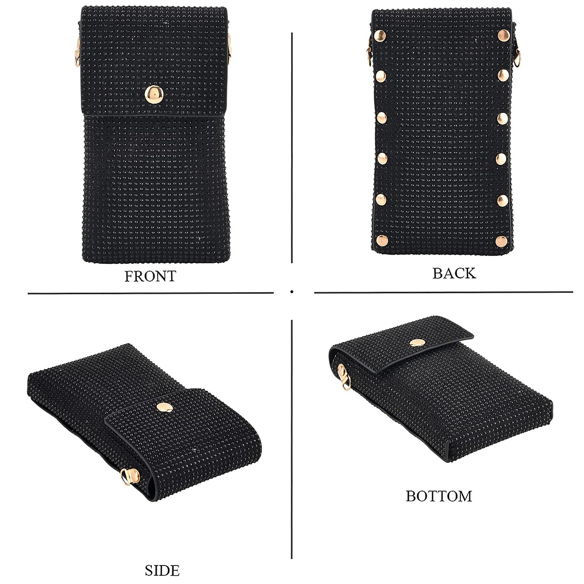 La Marey Black Rhinestone Faux Leather Crossbody Bag with Lipstick Pouch image number 1