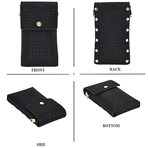 La Marey Black Rhinestone Faux Leather Crossbody Bag with Lipstick Pouch