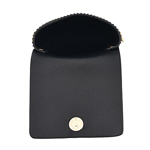 La Marey Black Rhinestone Faux Leather Crossbody Bag with Lipstick Pouch