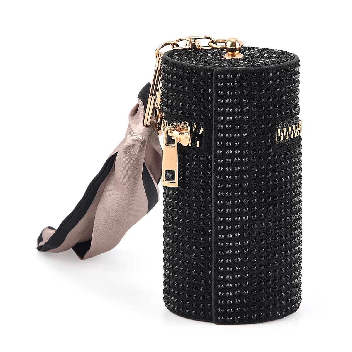 La Marey Black Rhinestone Faux Leather Crossbody Bag with Lipstick Pouch image number 3
