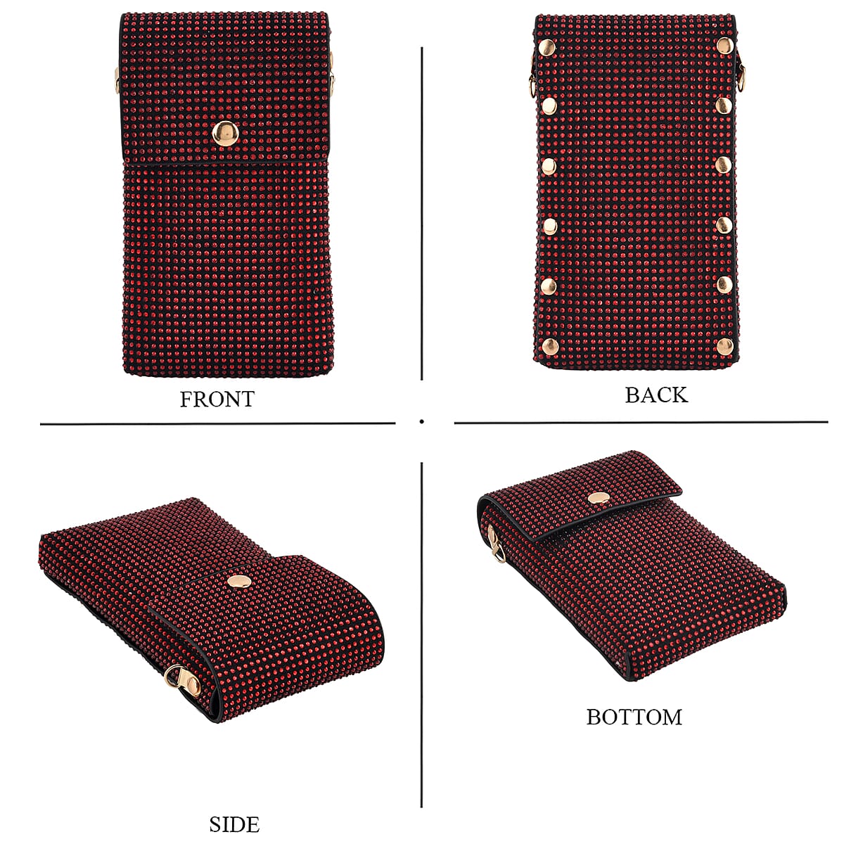 La Marey Red Rhinestone Faux Leather Crossbody Bag with Lipstick Pouch image number 1