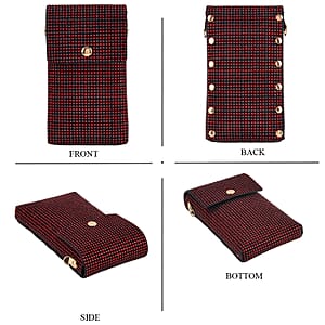 La Marey Red Rhinestone Faux Leather Crossbody Bag with Lipstick Pouch