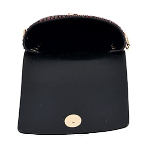La Marey Red Rhinestone Faux Leather Crossbody Bag with Lipstick Pouch