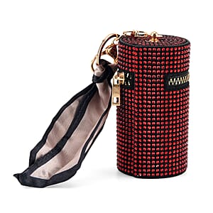 La Marey Red Rhinestone Faux Leather Crossbody Bag with Lipstick Pouch
