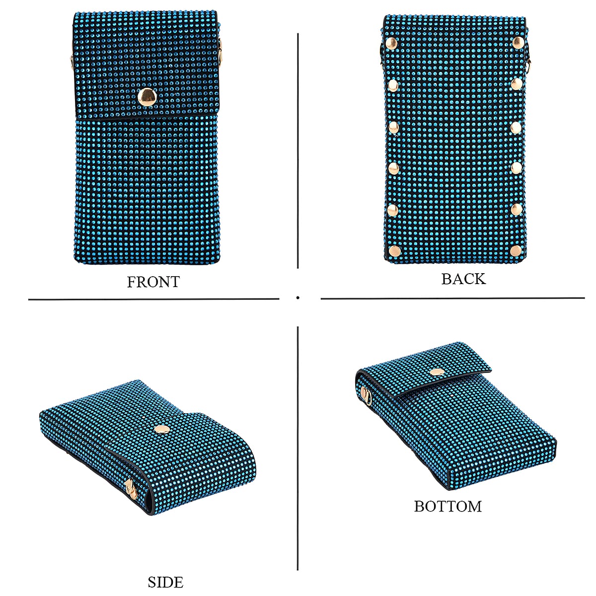 La Marey Blue Rhinestone Faux Leather Crossbody Bag with Lipstick Pouch image number 1