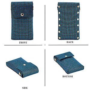 La Marey Blue Rhinestone Faux Leather Crossbody Bag with Lipstick Pouch