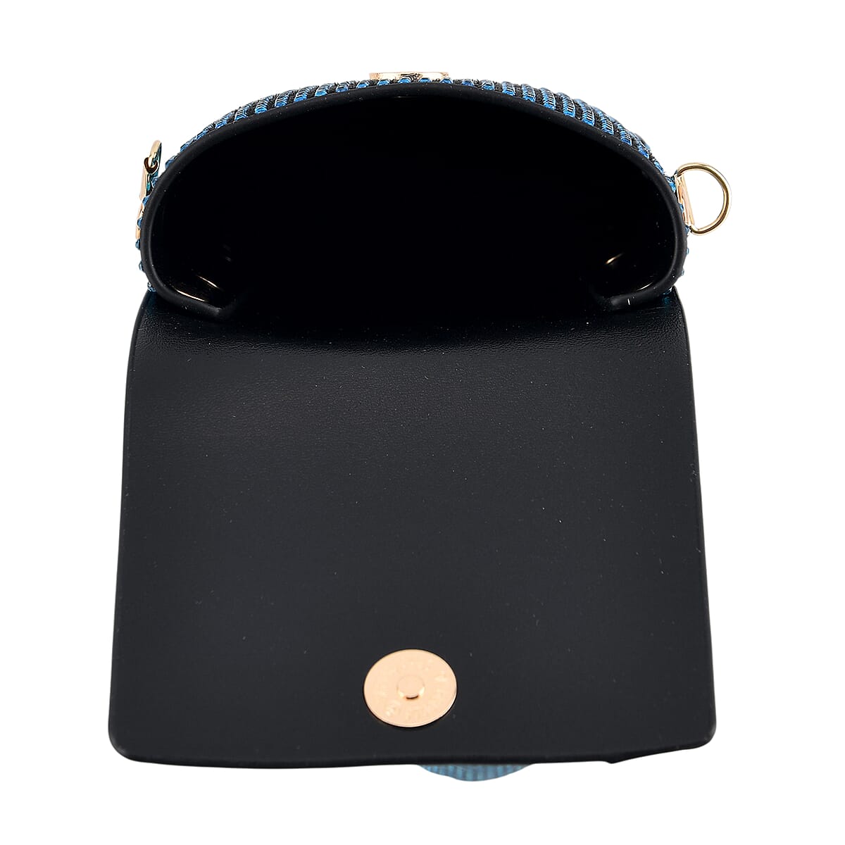 La Marey Blue Rhinestone Faux Leather Crossbody Bag with Lipstick Pouch image number 2