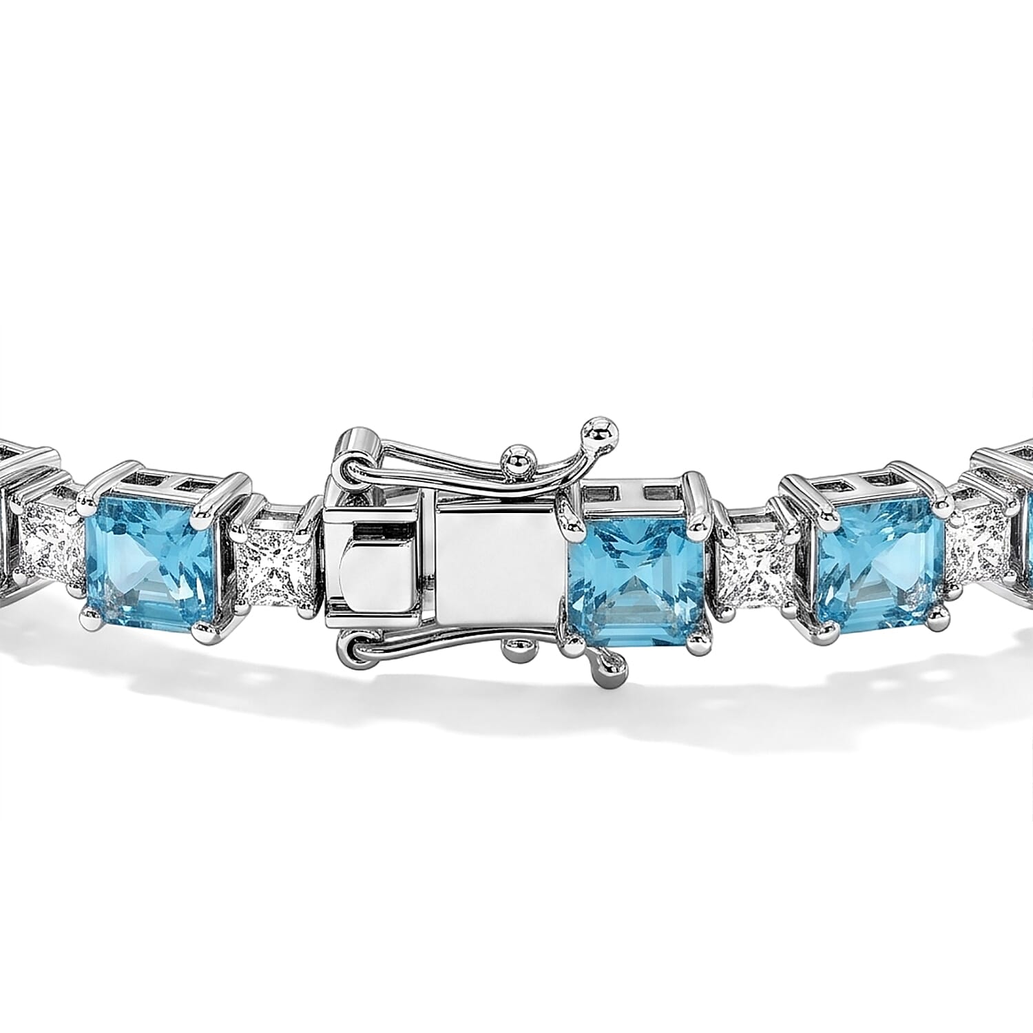 D'Joy Premium Asscher Cut Betroka Blue Apatite and Moissanite 16.75 ctw Bracelet in Rhodium Over Sterling Silver (7.25 In)