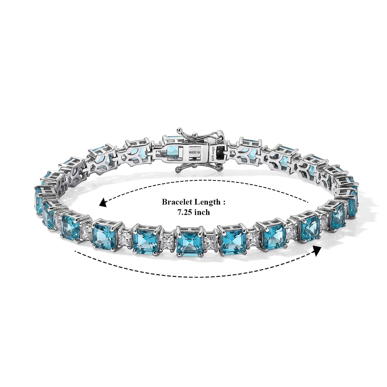 D'Joy Premium Asscher Cut Betroka Blue Apatite and Moissanite 16.75 ctw Bracelet in Rhodium Over Sterling Silver (7.25 In)