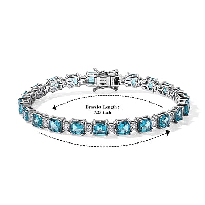 D'Joy Premium Asscher Cut Betroka Blue Apatite and Moissanite 16.75 ctw Bracelet in Rhodium Over Sterling Silver (7.25 In)