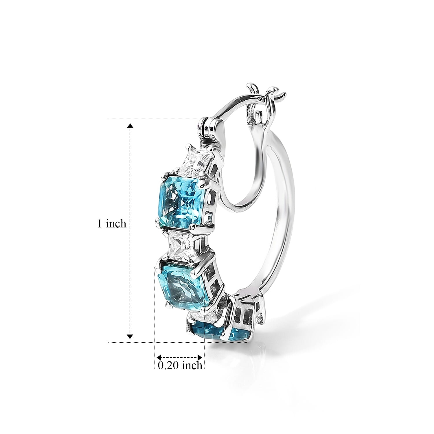 D'Joy Asscher Cut Premium Paraiba Apatite and Moissanite 4.75 ctw Architectural Grid Window Hoop Earrings in Rhodium Over Sterling Silver
