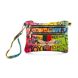 Closeout Chunma Multi Color Graffiti Bee Faux Leather Clutch Crossbody Bag 