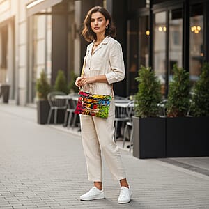 Closeout Chunma Multi Color Graffiti Bee Faux Leather Clutch Crossbody Bag 