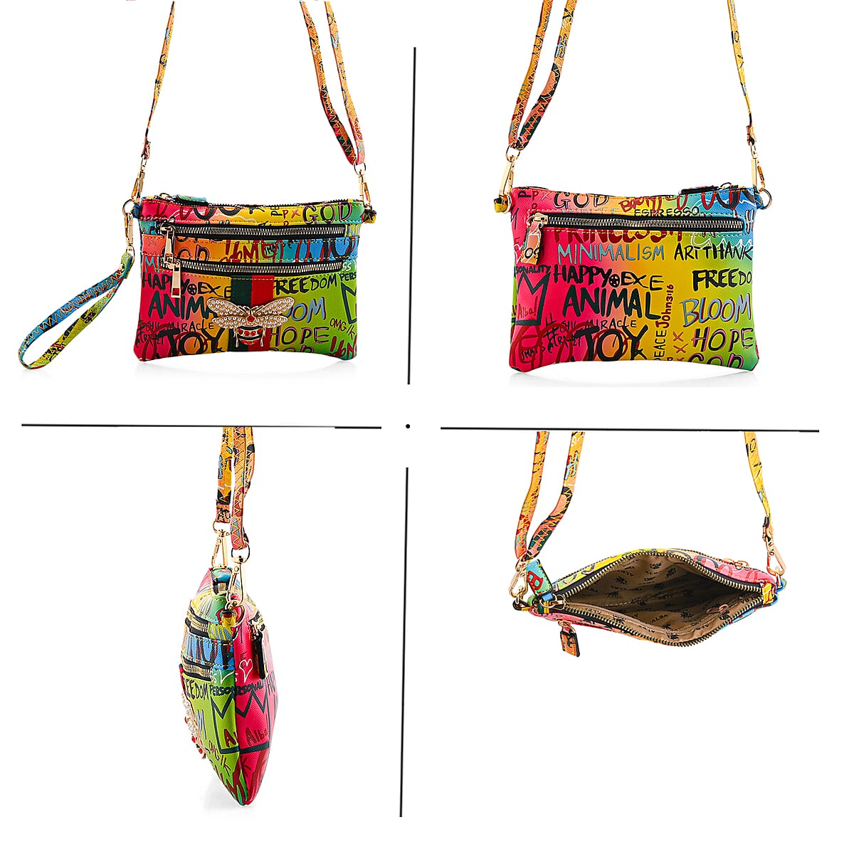 Closeout Chunma Multi Color Graffiti Bee Faux Leather Clutch Crossbody Bag  image number 5