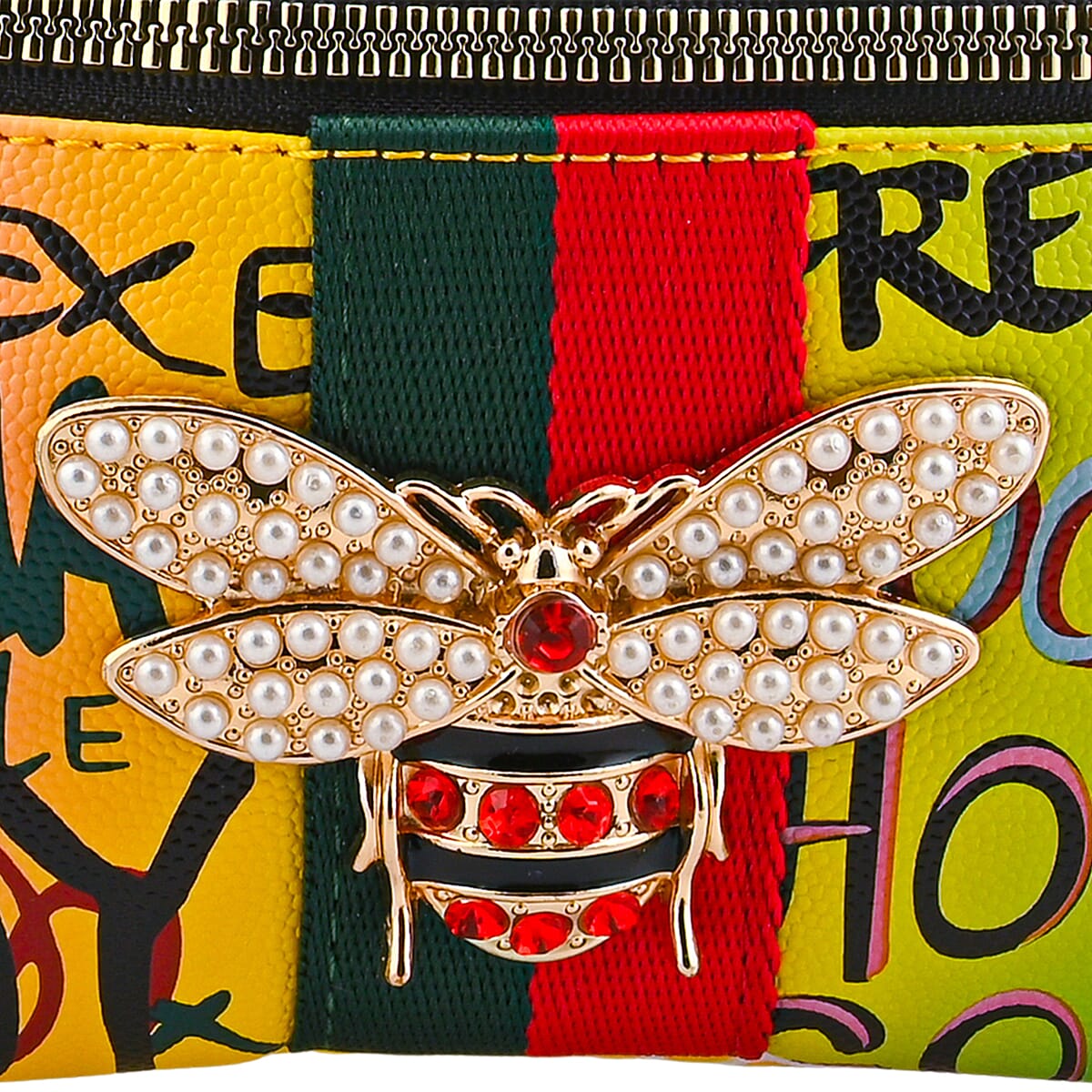 Closeout Chunma Multi Color Graffiti Bee Faux Leather Clutch Crossbody Bag  image number 6