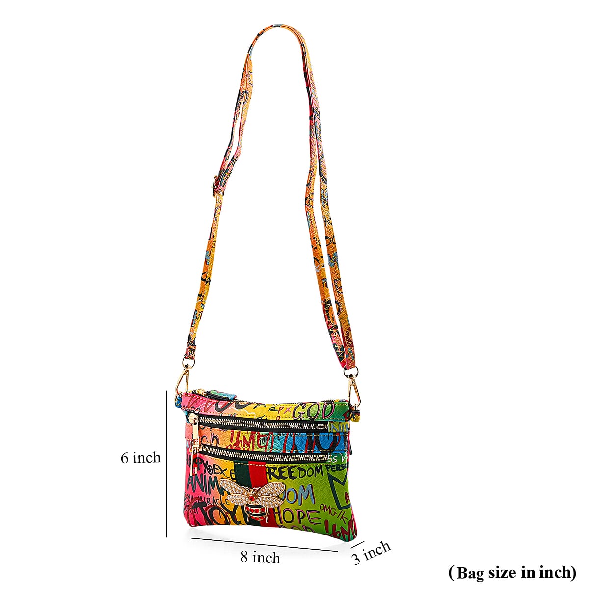 Closeout Chunma Multi Color Graffiti Bee Faux Leather Clutch Crossbody Bag  image number 7