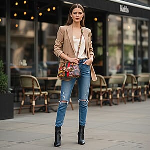 Closeout Chunma Tan and Multi Color Graffiti Bee Faux Leather Satchel Bag