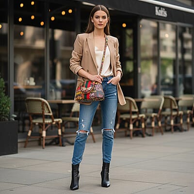 Closeout Chunma Tan and Multi Color Graffiti Bee Faux Leather Satchel Bag