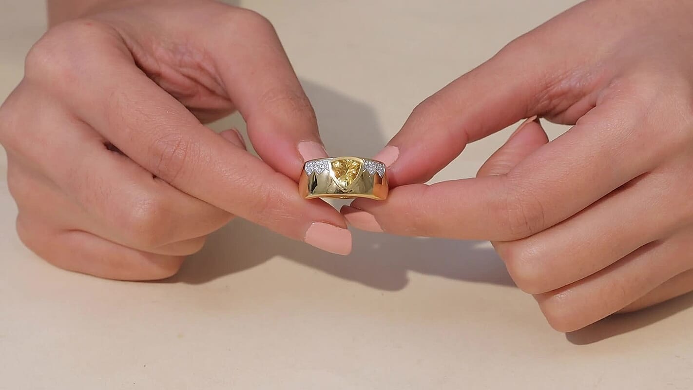 D'Joy Premium Golden Apatite, Moissanite Men's Ring in 18K Vermeil YG Over Sterling Silver (Size 10.0) 2.00 ctw