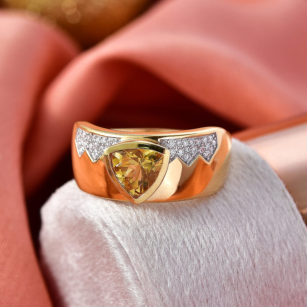 D'Joy Premium Golden Apatite, Moissanite Men's Ring in 18K Vermeil YG Over Sterling Silver (Size 10.0) 2.00 ctw image number 1