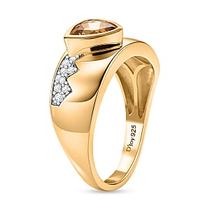 D'Joy Premium Golden Apatite and Moissanite 2.00 ctw Men's Ring in 18K Vermeil Yellow Gold Over Sterling Silver (Size 10.0)