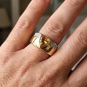 D'Joy Premium Golden Apatite, Moissanite Men's Ring in 18K Vermeil YG Over Sterling Silver (Size 10.0) 2.00 ctw