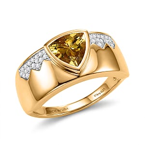 D'Joy Premium Golden Apatite and Moissanite 2.00 ctw Men's Ring in 18K Vermeil Yellow Gold Over Sterling Silver (Size 12.0)