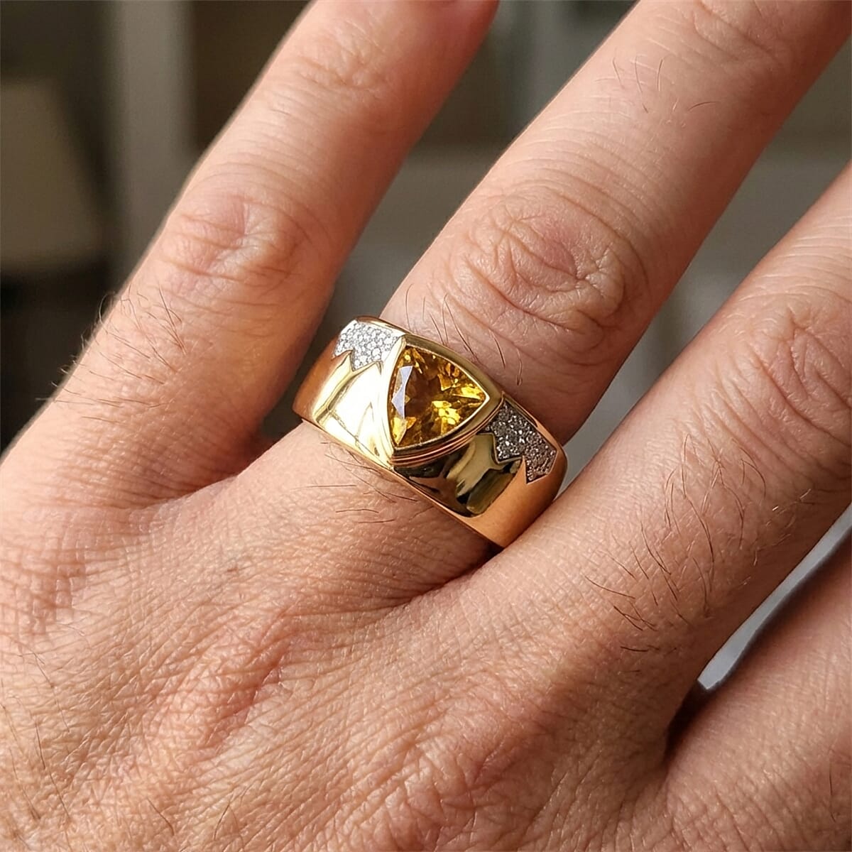 D'Joy Premium Golden Apatite and Moissanite 2.00 ctw Men's Ring in 18K Vermeil Yellow Gold Over Sterling Silver (Size 13.0) image number 2
