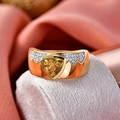 D'Joy Premium Golden Apatite and Moissanite 2.00 ctw Men's Ring in 18K Vermeil Yellow Gold Over Sterling Silver (Size 14.0)