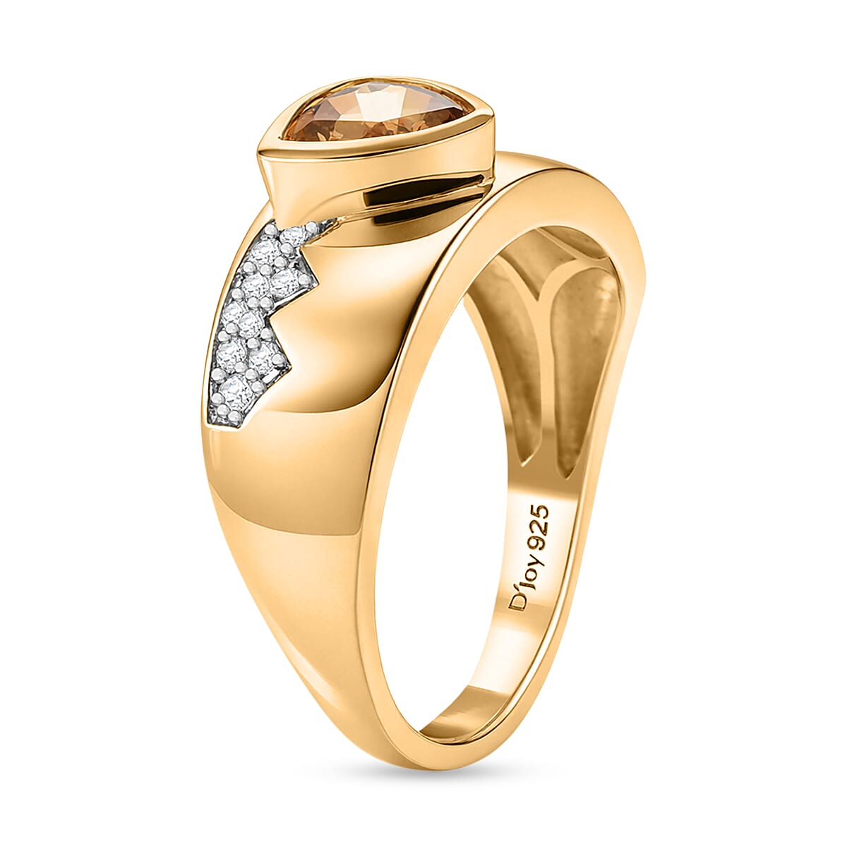 D'Joy Premium Golden Apatite and Moissanite 2.00 ctw Men's Ring in 18K Vermeil Yellow Gold Over Sterling Silver (Size 14.0) image number 3