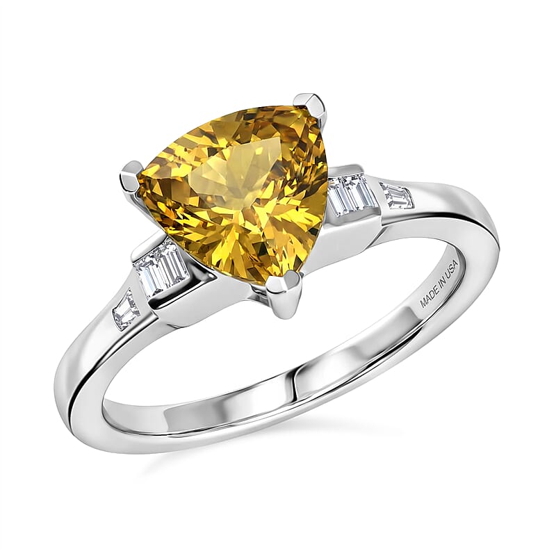 D'Joy Premium Golden Apatite and Moissanite 1.85 ctw Lightframe Ring in Rhodium Over Sterling Silver (Size 7.0)