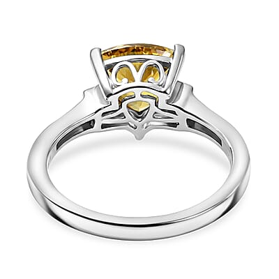 D'Joy Premium Golden Apatite and Moissanite 1.85 ctw Lightframe Ring in Rhodium Over Sterling Silver (Size 7.0)