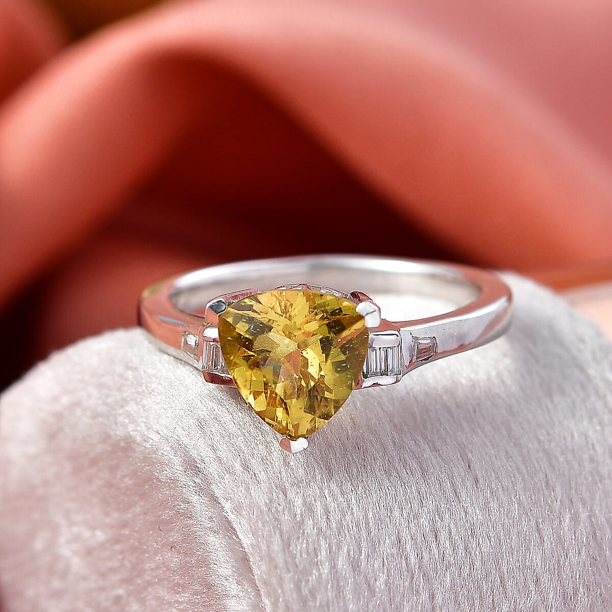 D'Joy Premium Golden Apatite and Moissanite 1.85 ctw Lightframe Ring in Rhodium Over Sterling Silver (Size 9.0) image number 1