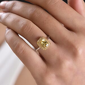 D'Joy Premium Golden Apatite, Yellow Sapphire Ring in 18K Vermeil YG and Rhodium Over Sterling Silver (Size 10.0) 2.00 ctw