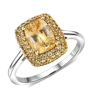 D'Joy Premium Golden Apatite and Yellow Sapphire 2.00 ctw Golden Glowfield Ring in 18K Vermeil YG and Rhodium Over Sterling Silver (Size 6.0)