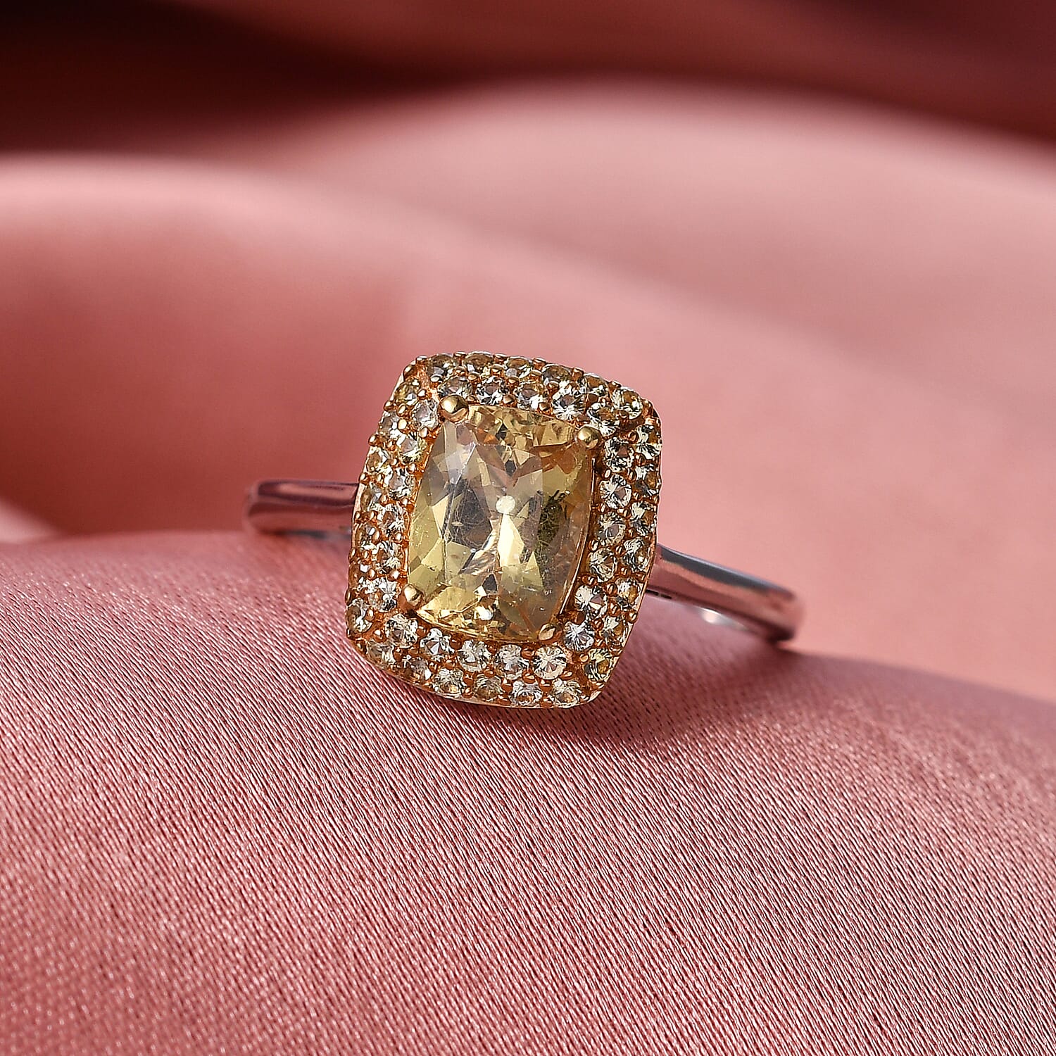 D'Joy Premium Golden Apatite and Yellow Sapphire 2.00 ctw Golden Glowfield Ring in 18K Vermeil YG and Rhodium Over Sterling Silver (Size 6.0)
