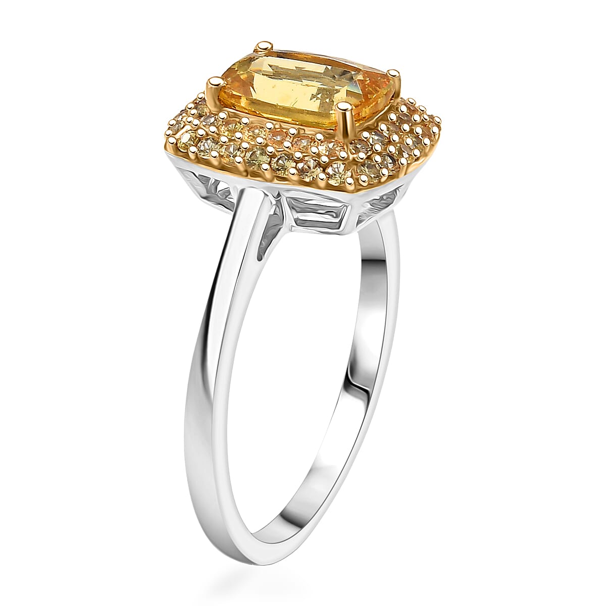 D'Joy Premium Golden Apatite and Yellow Sapphire 2.00 ctw Golden Glowfield Ring in 18K Vermeil YG and Rhodium Over Sterling Silver (Size 6.0)